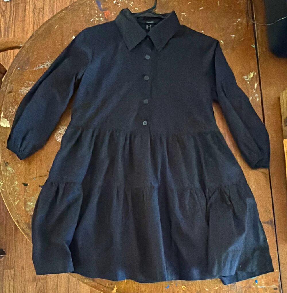 Forever 21 Women’s S Black Solid Collared Button Front 3/4 Sleeve Shirt Dress